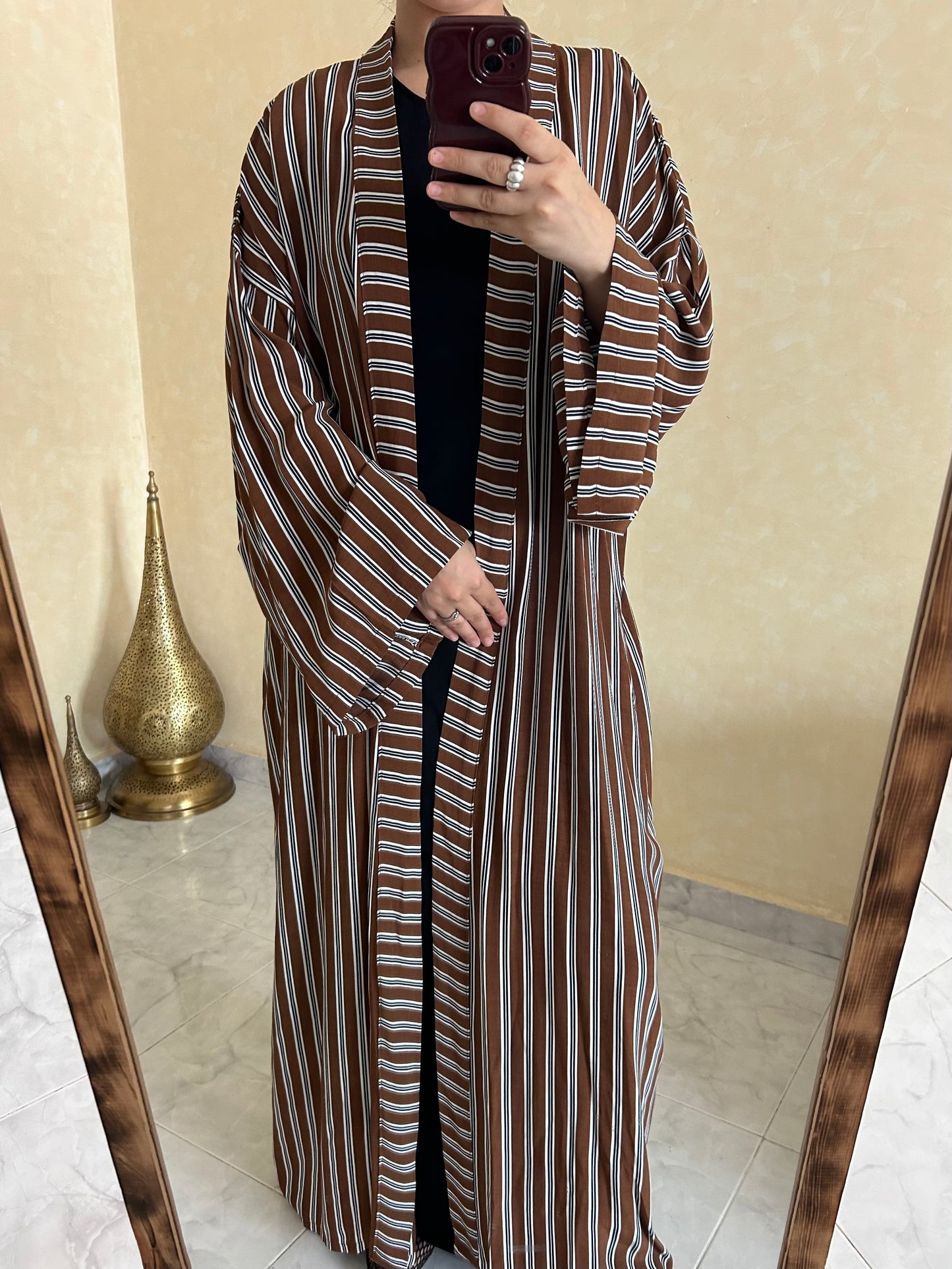 Brown Stripy Open Abaya