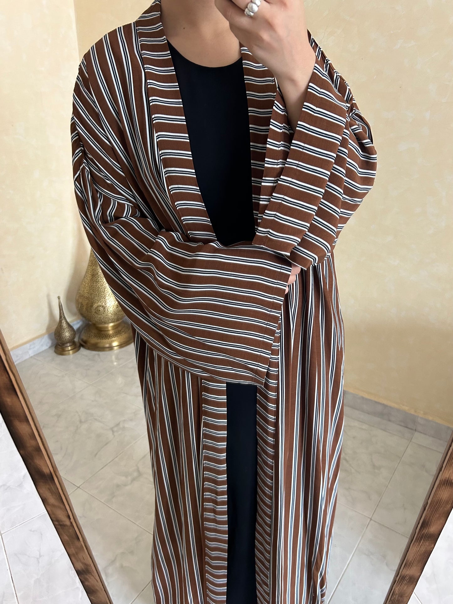 Brown Stripy Open Abaya