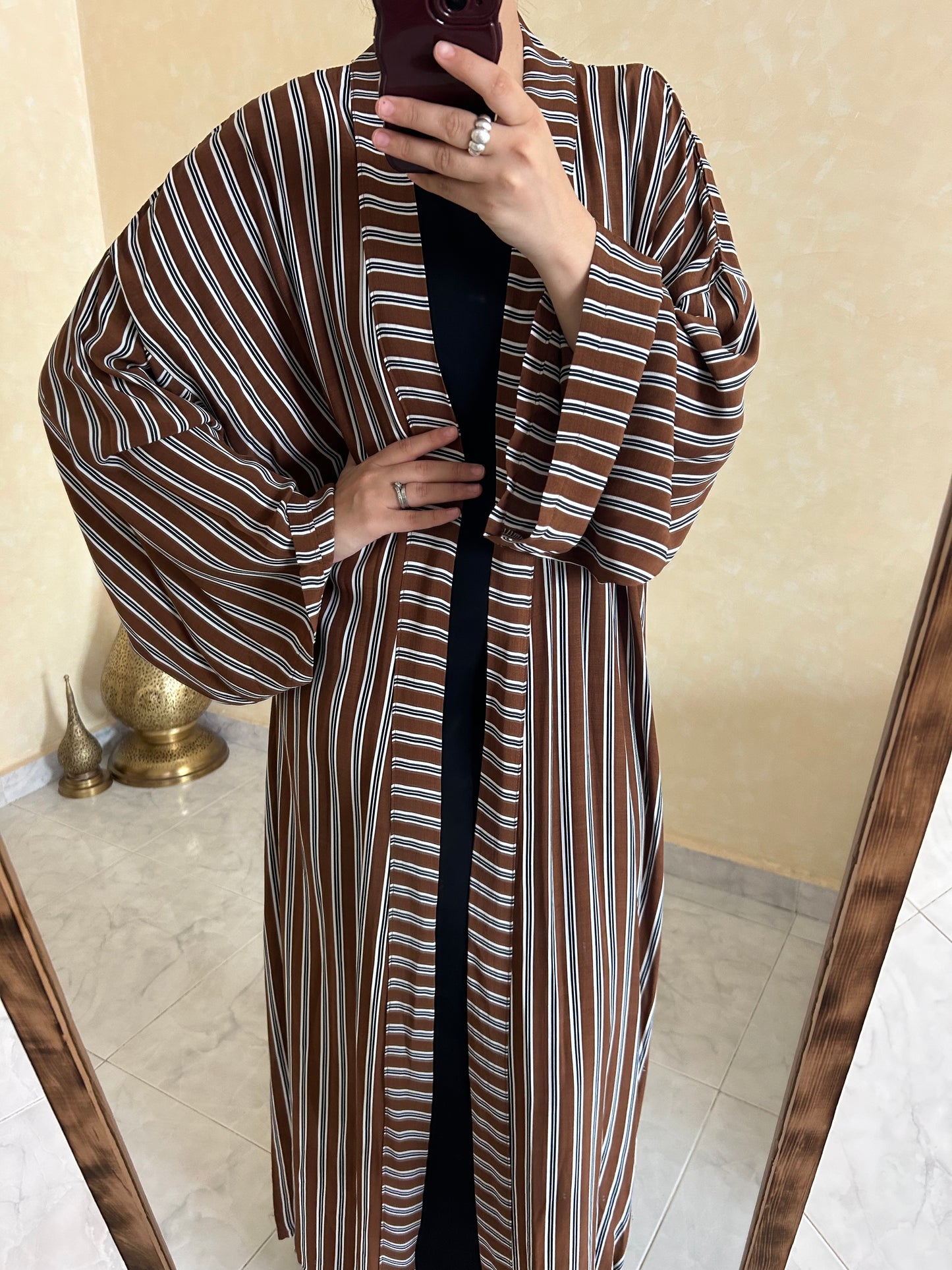 Brown Stripy Open Abaya