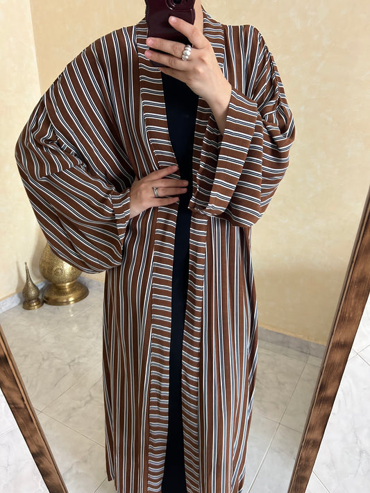 Brown Stripy Open Abaya