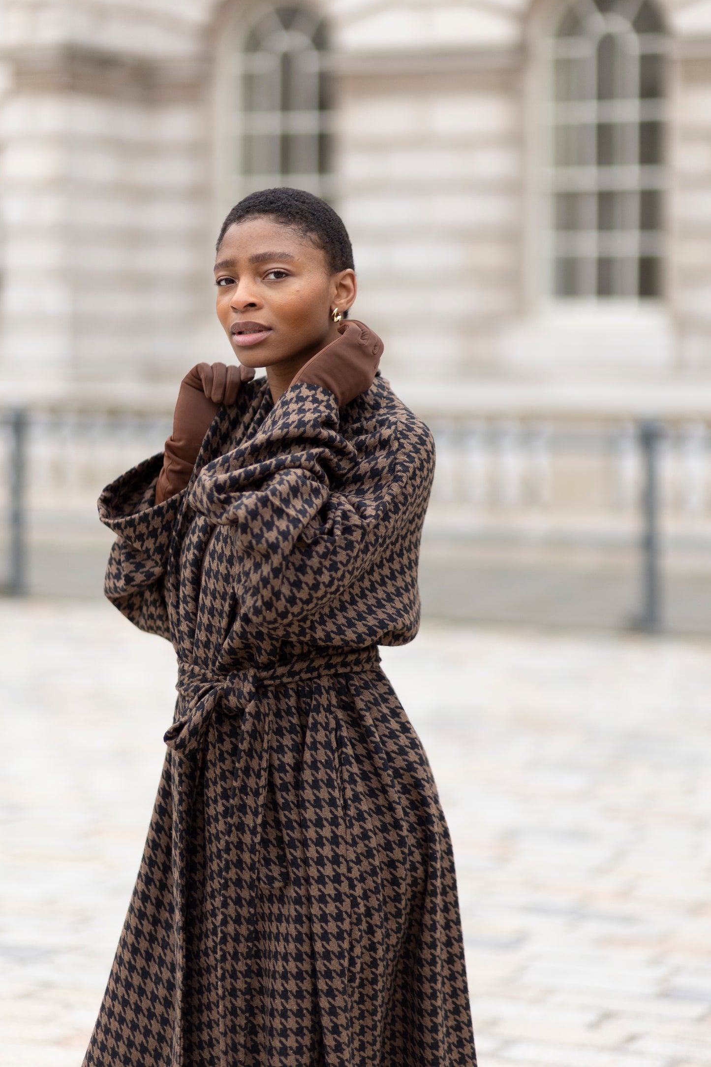 Houndstooth Wool Coat