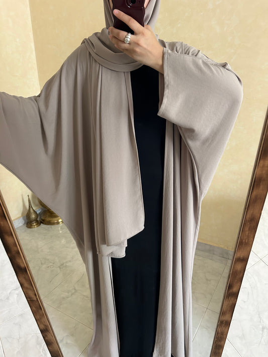 Greige Open Batwing Abaya + Maxi Hijab