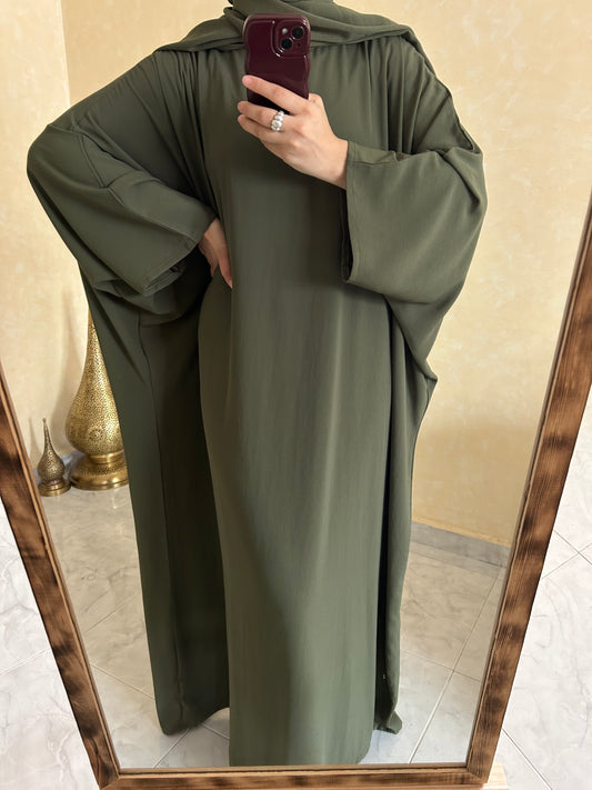 Olive Closed Batwing Abaya + Maxi Hijab